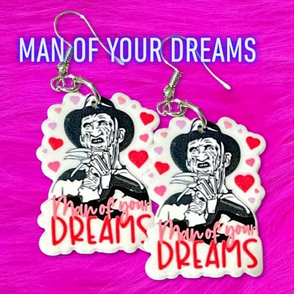 FREDDY "Man of your dreams" acrylic pendent earrings.🤯🎃👻